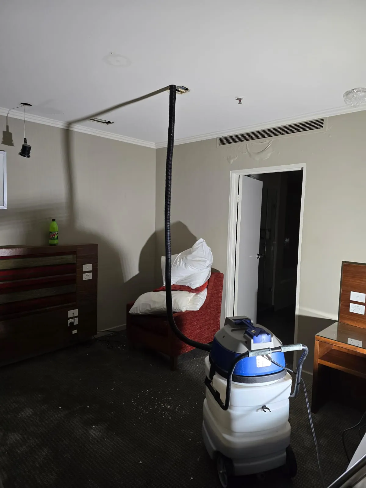 Extraction set up in an affected guest room.